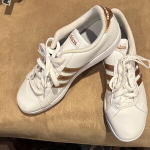 Adidas Women's White and Bronze Sneakers